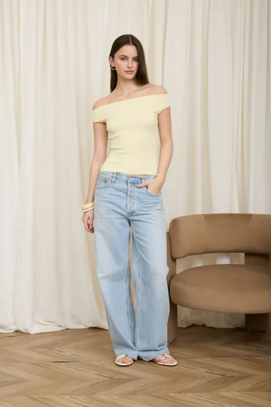 OFF THE SHOULDER SHORT SLEEVE SWEATER KNIT TOP made by Blu Pepper