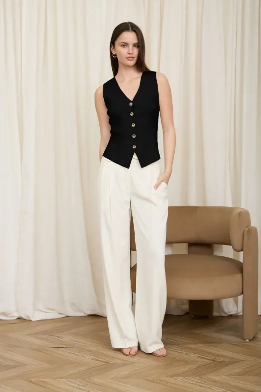 SEAMLESS V NECK GOLD BUTTON KNIT CARDIGAN VEST made by Blu Pepper