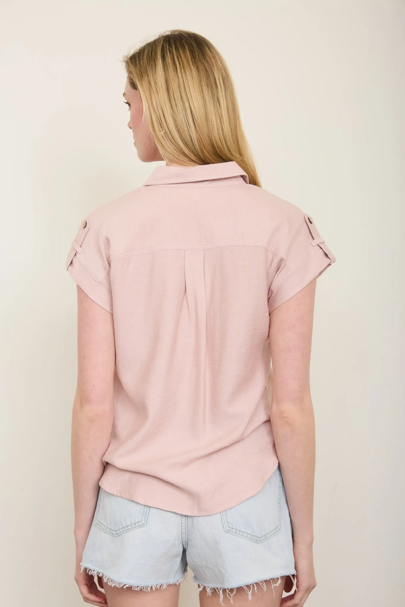 COLLARED BUTTON DOWN TAB SLEEVE SHIRT sold by Blu Pepper product image thumbnail 4