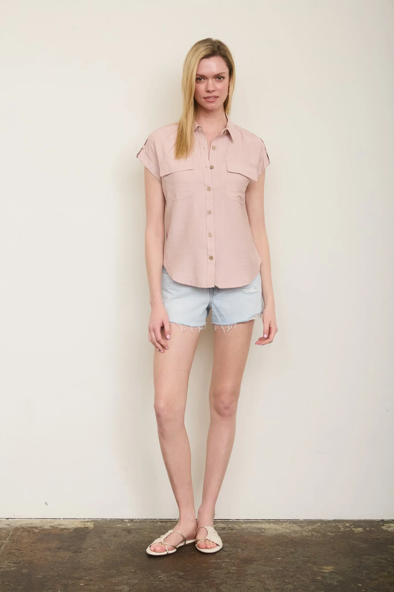 COLLARED BUTTON DOWN TAB SLEEVE SHIRT sold by Blu Pepper product image thumbnail 2