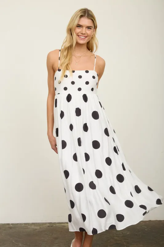 POLKA DOT EMPIRE WAIST SPAGHETTI STRAP MIDI DRESS made by mine