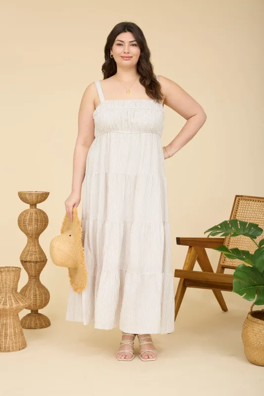 PLUS STRIPE SHIRRED EMPIRE WAIST TIERED MIDI DRESS (PRE-ORDER) made by mine