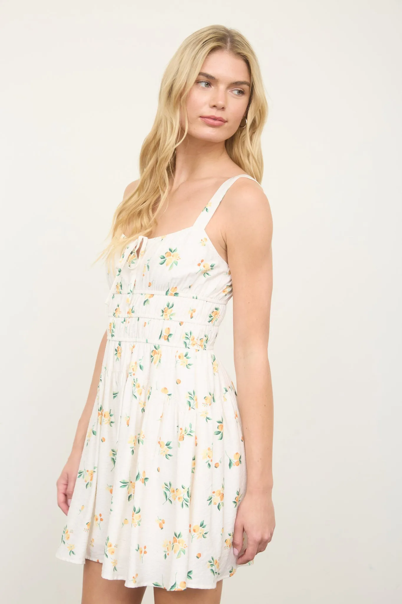 FLORAL KEYHOLE DETAIL SHIRRED MINI DRESS sold by Blu Pepper product image thumbnail 3