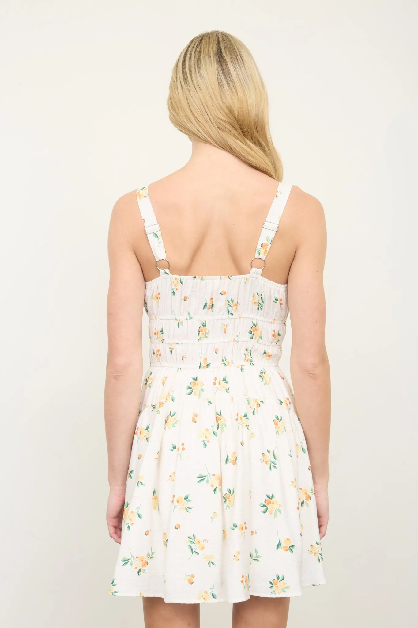 FLORAL KEYHOLE DETAIL SHIRRED MINI DRESS sold by Blu Pepper product image thumbnail 2