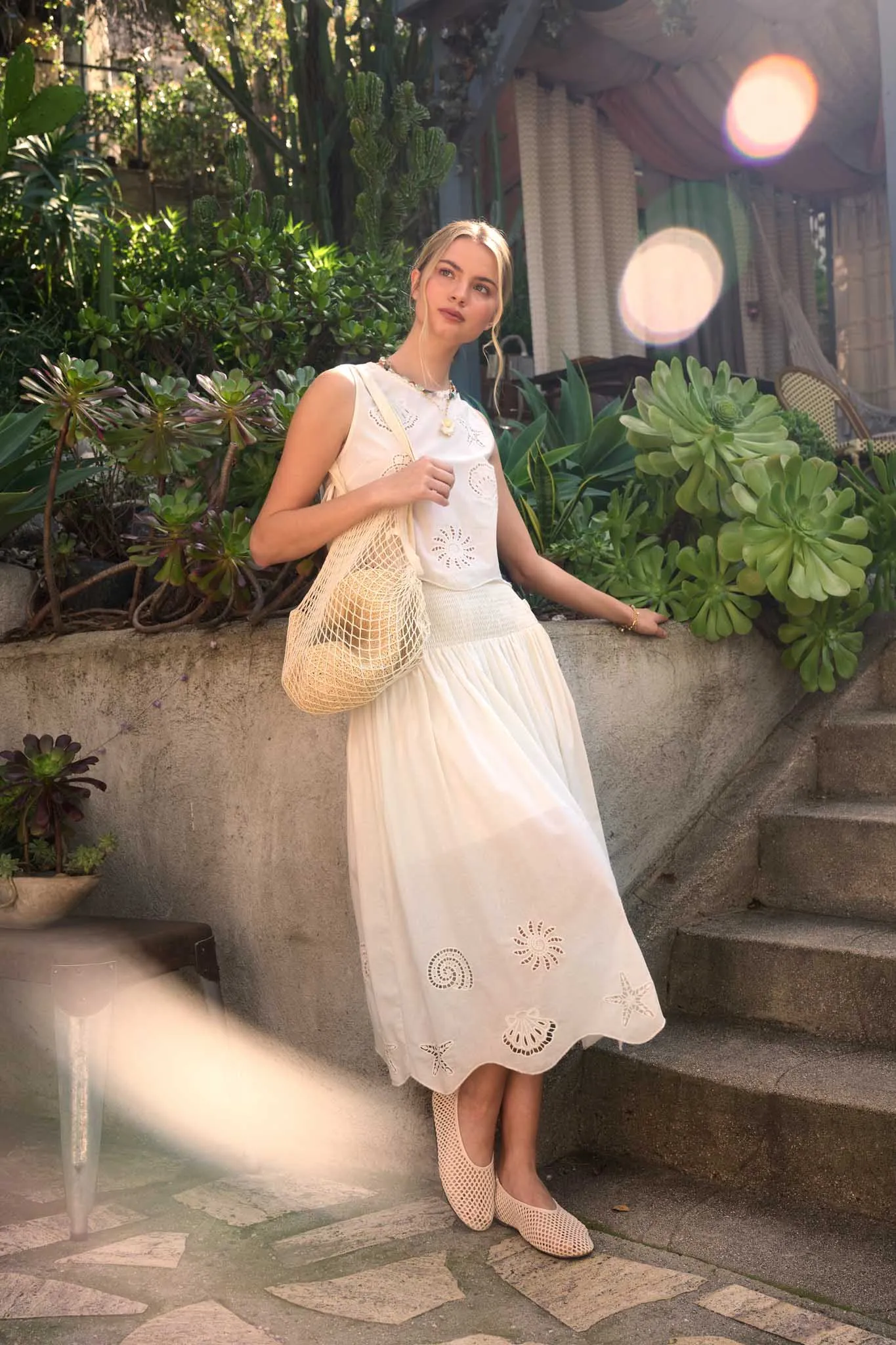 NAUTICAL EYELET SMOCKED WAIST MIDI SKIRT sold by Blu Pepper product image thumbnail 5