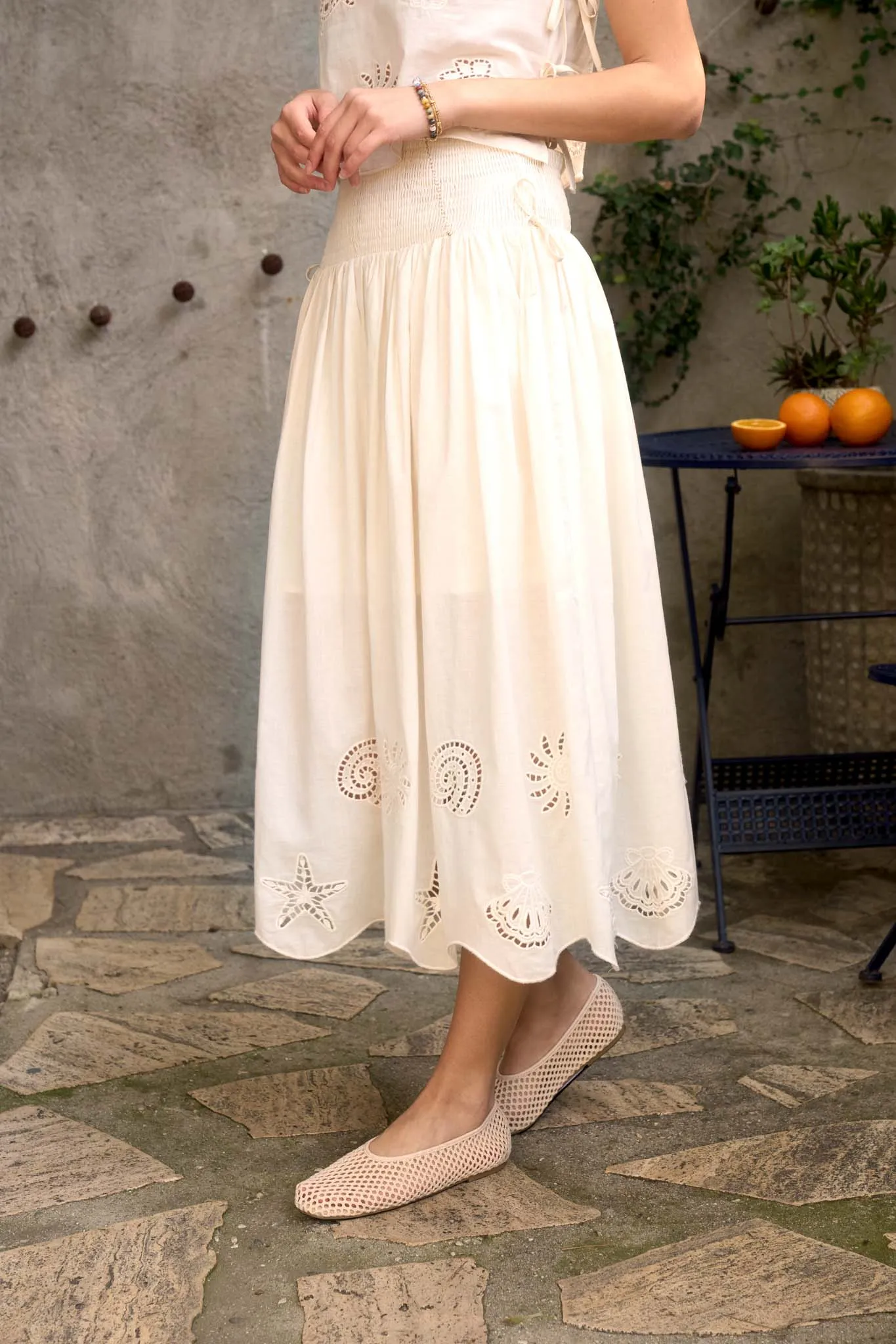 NAUTICAL EYELET SMOCKED WAIST MIDI SKIRT sold by Blu Pepper product image thumbnail 3