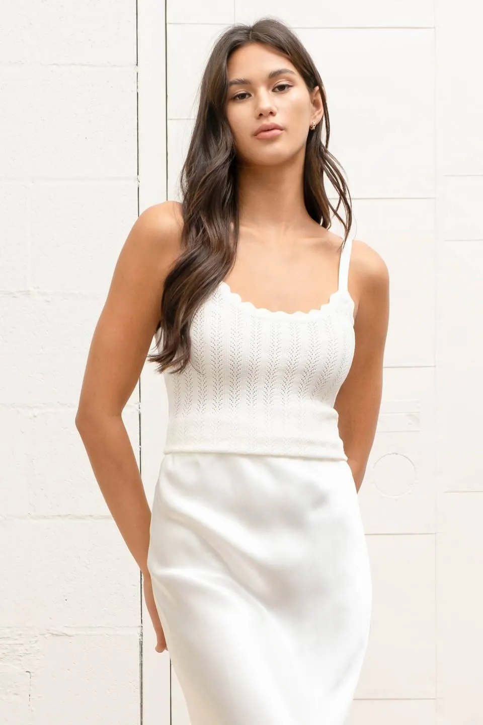 SCALLOP EDGE POINTELLE KNIT CAMI TOP sold by Blu Pepper product image thumbnail 5