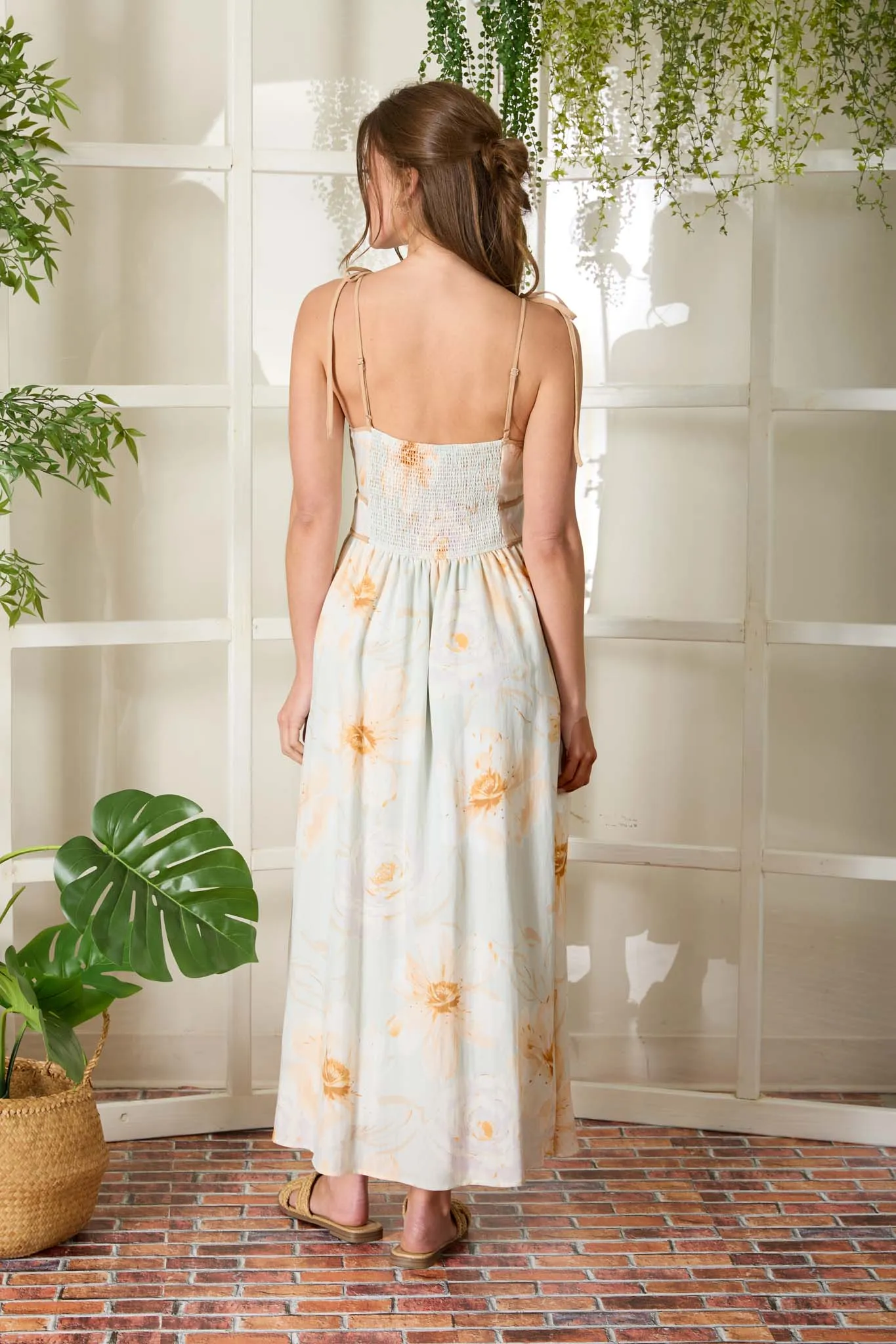 WATERCOLOR FLORAL SPAGHETTI TIE STRAP MIDI DRESS sold by Blu Pepper product image thumbnail 2