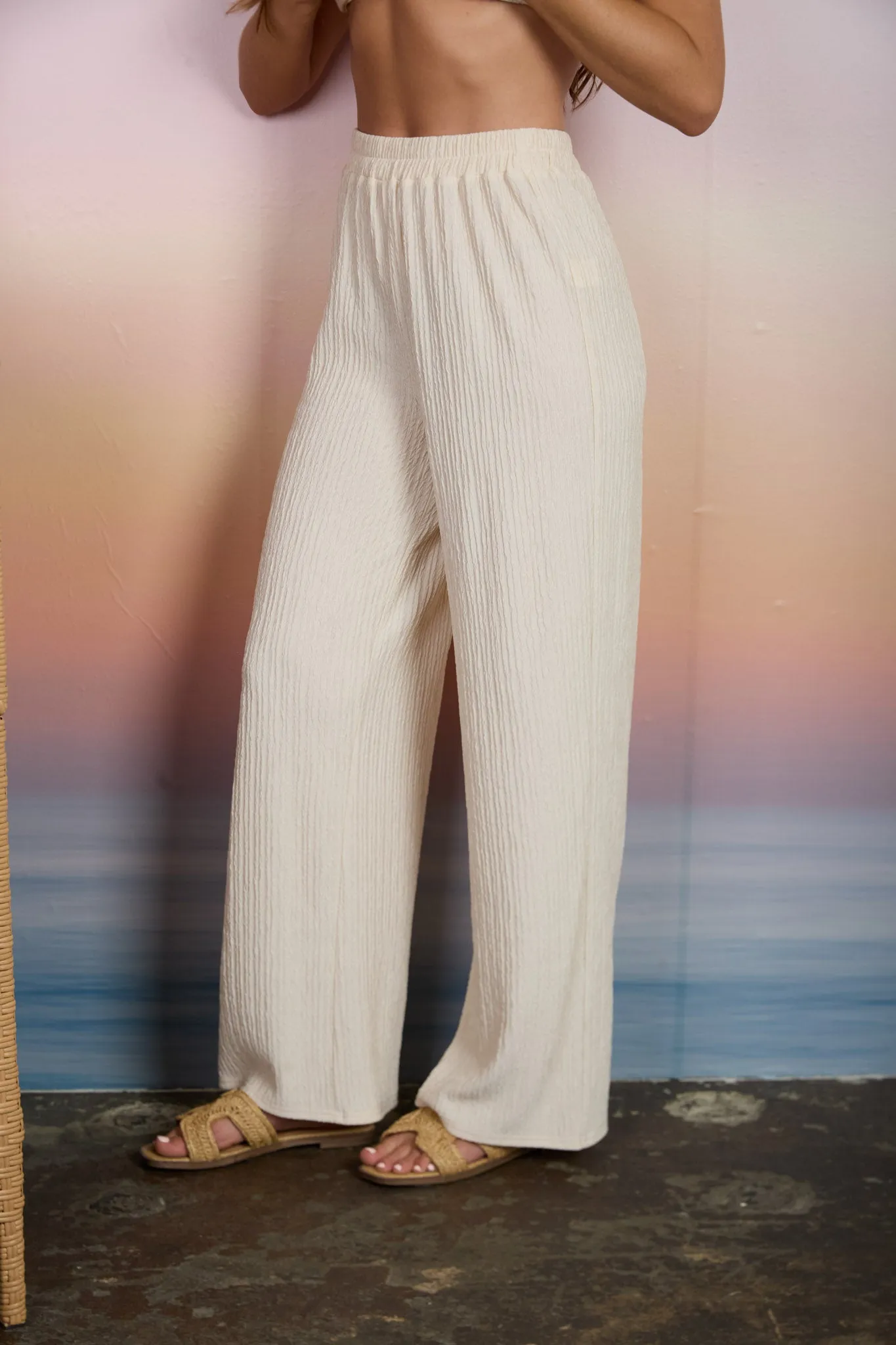 TEXTURED KNIT ELASTIC WAIST LOUNGE PANTS sold by Blu Pepper product image thumbnail 3