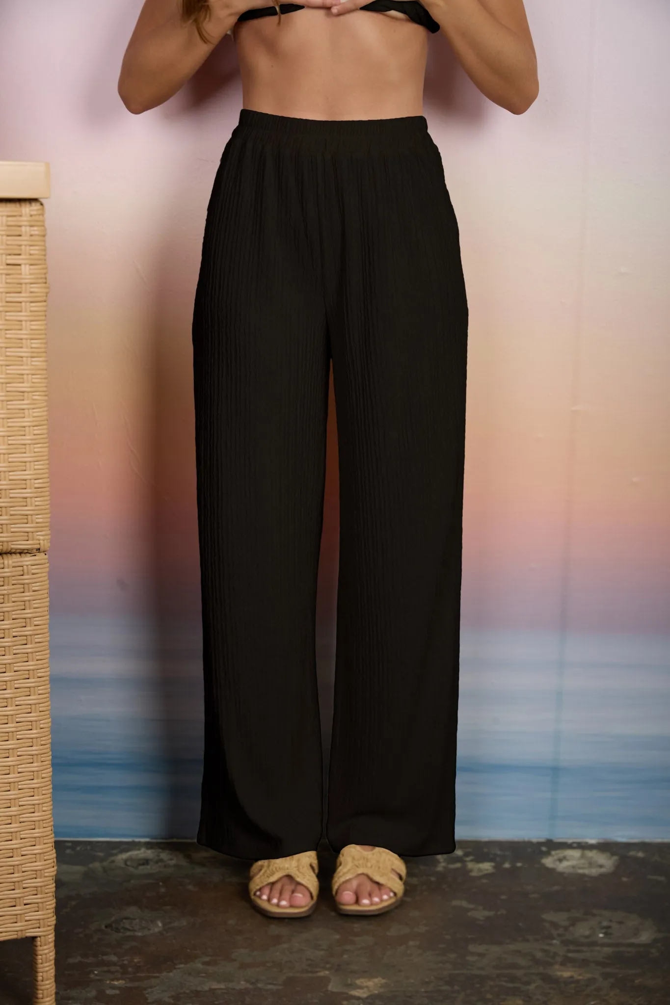 TEXTURED KNIT ELASTIC WAIST LOUNGE PANTS sold by Blu Pepper product image thumbnail 5