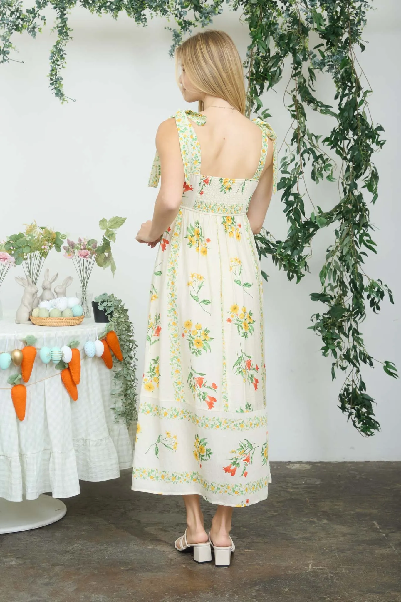 FLORAL STRIPE EMPIRE WAIST TIE STRAP MIDI DRESS sold by Blu Pepper product image thumbnail 2