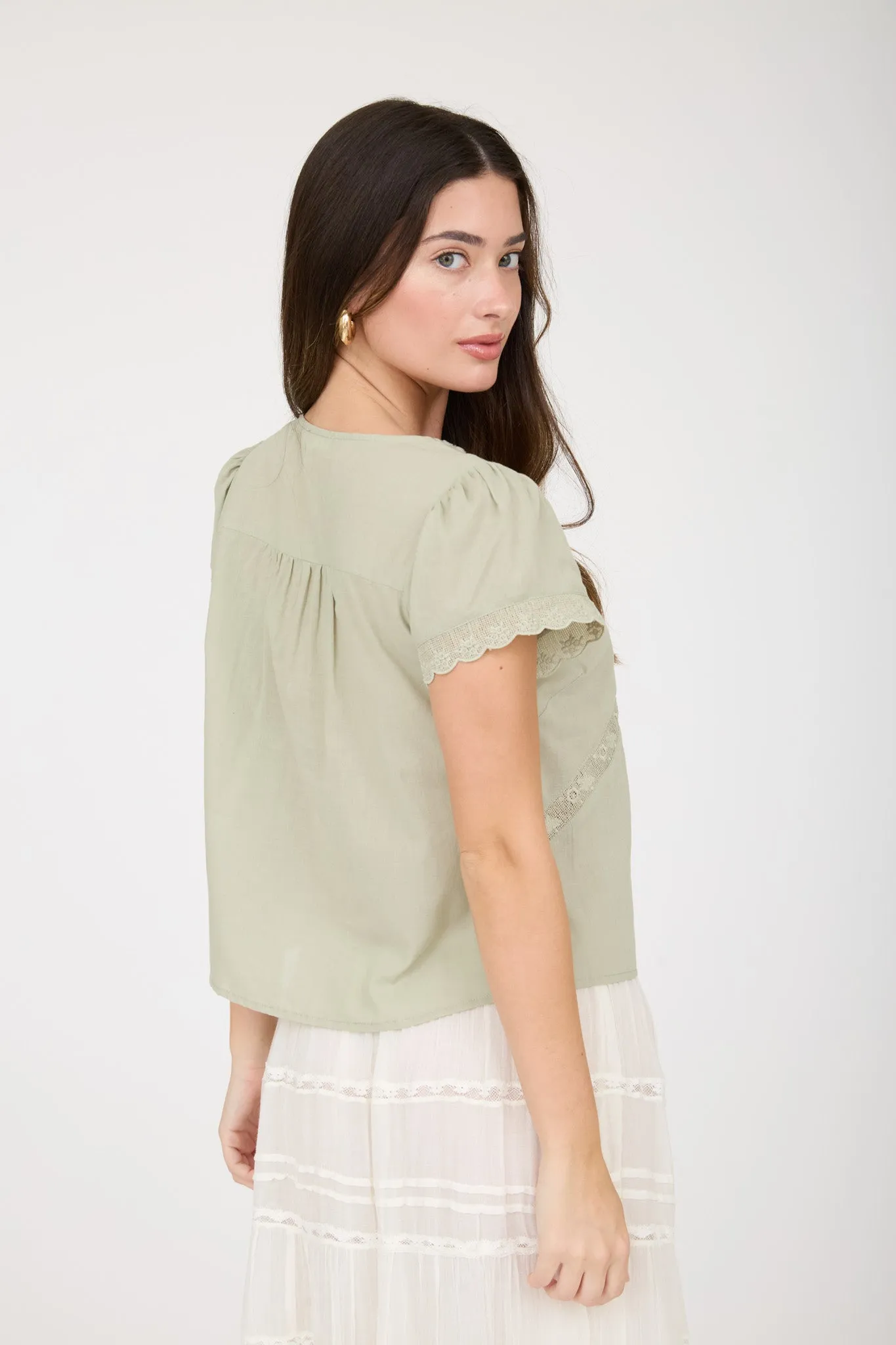 SCALLOPED EMBROIDERED FRONT TIE LACE TRIM TOP sold by Blu Pepper product image thumbnail 2