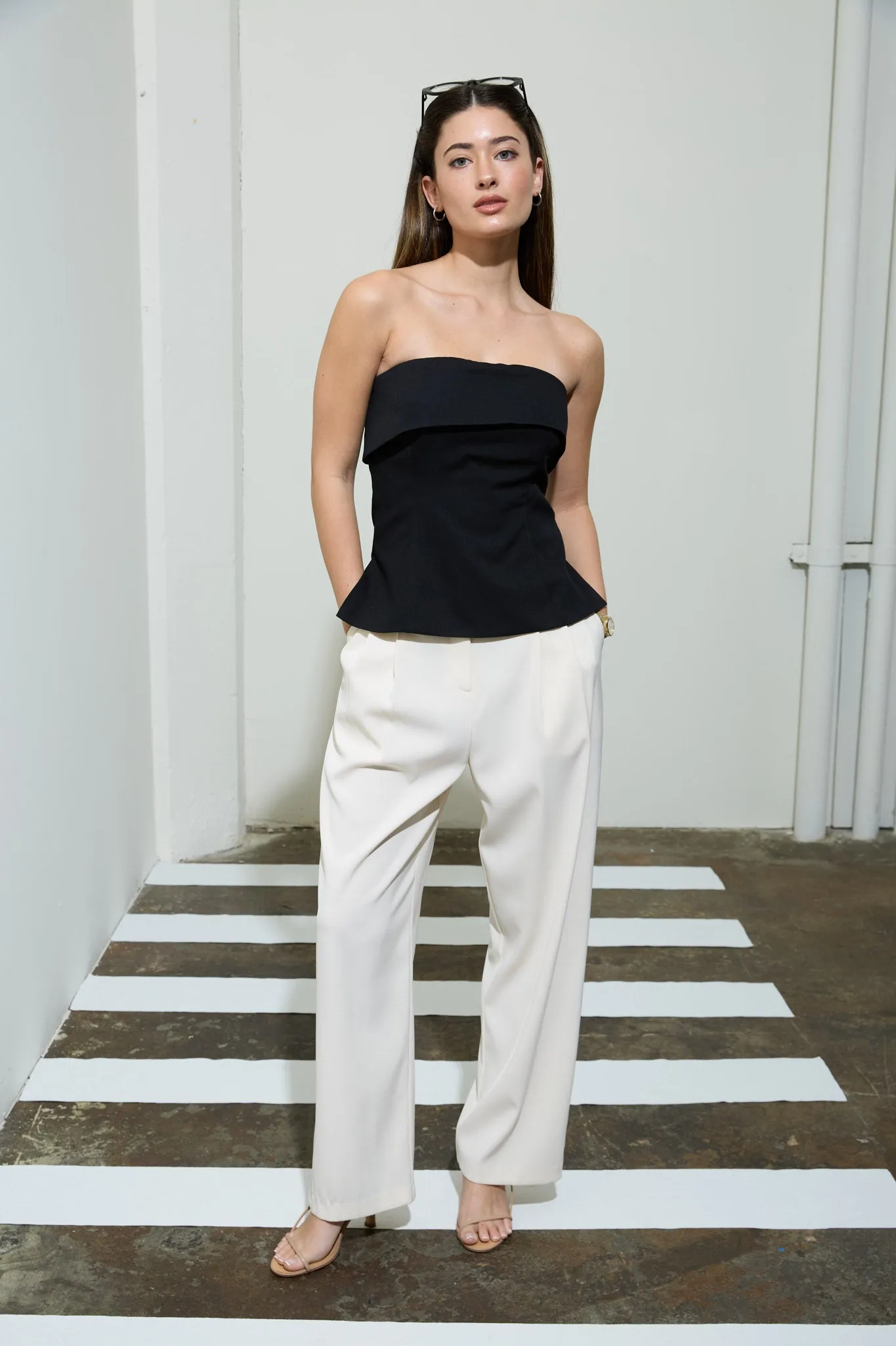 FOLD OVER STRAPLESS SIDE SLIT TOP sold by Blu Pepper