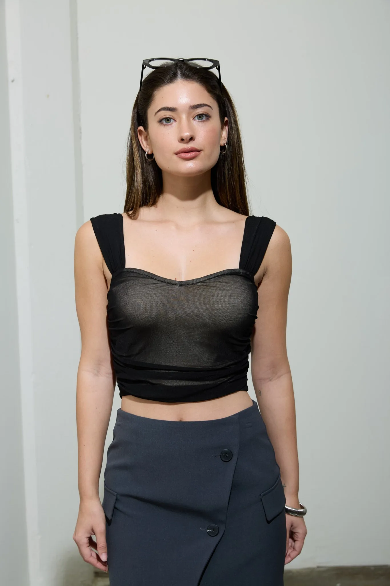 SWEETHEART NECK SLEEVELESS CHIFFON CROP TOP sold by Blu Pepper product image thumbnail 5