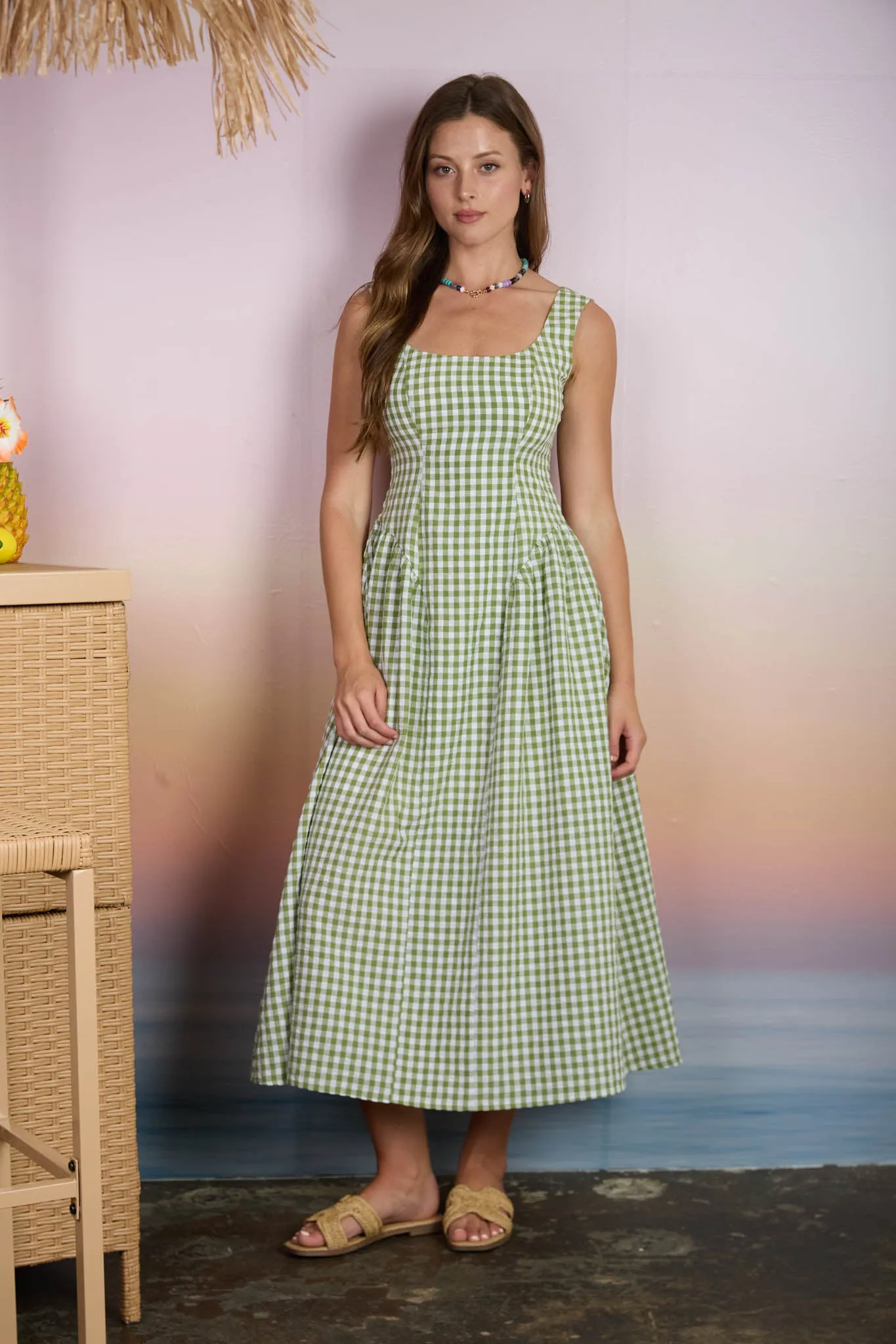 PLAID BASQUE WAIST SLEEVELESS MIDI DRESS sold by Blu Pepper product image thumbnail 5