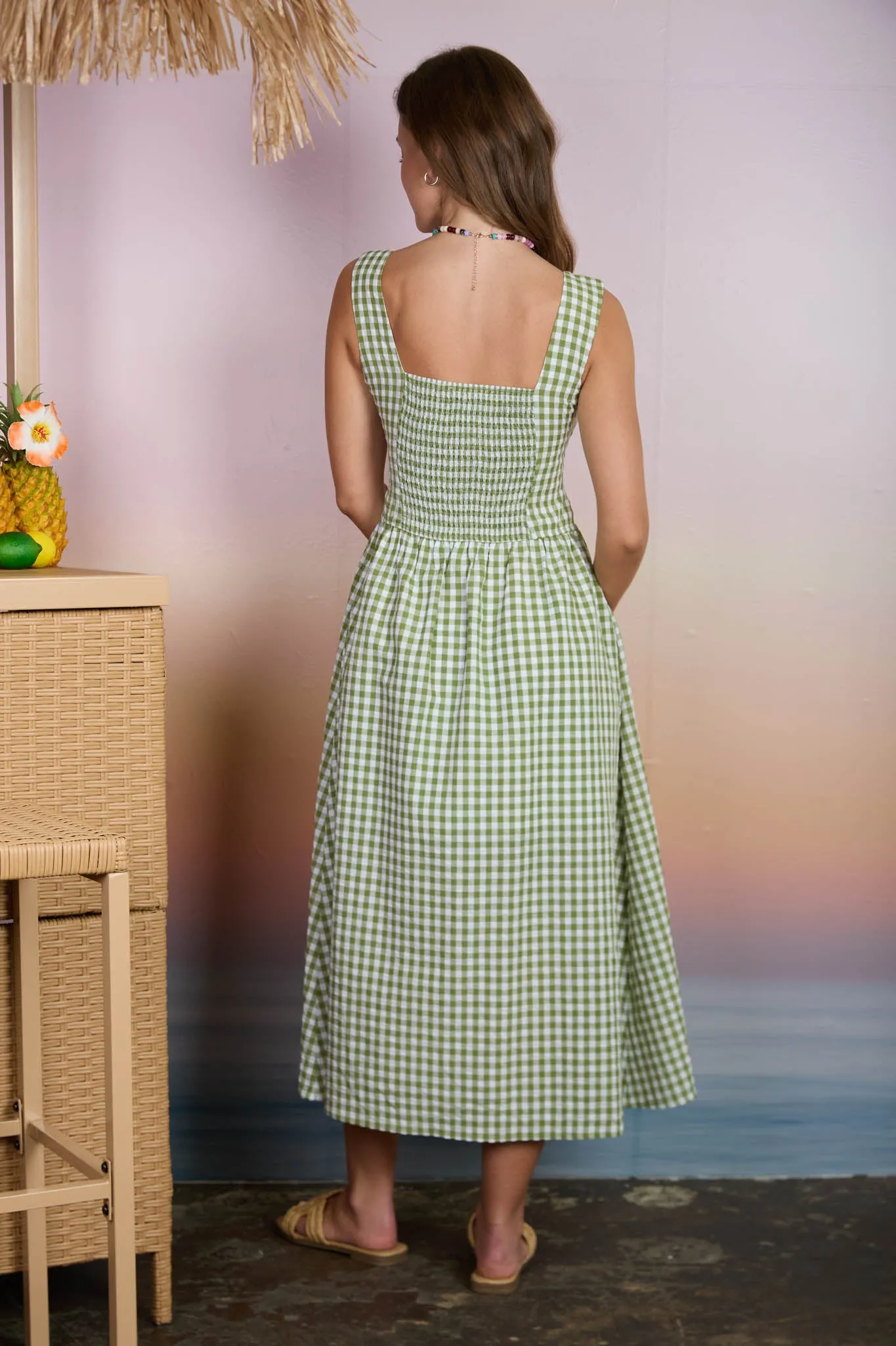 PLAID BASQUE WAIST SLEEVELESS MIDI DRESS sold by Blu Pepper product image thumbnail 2