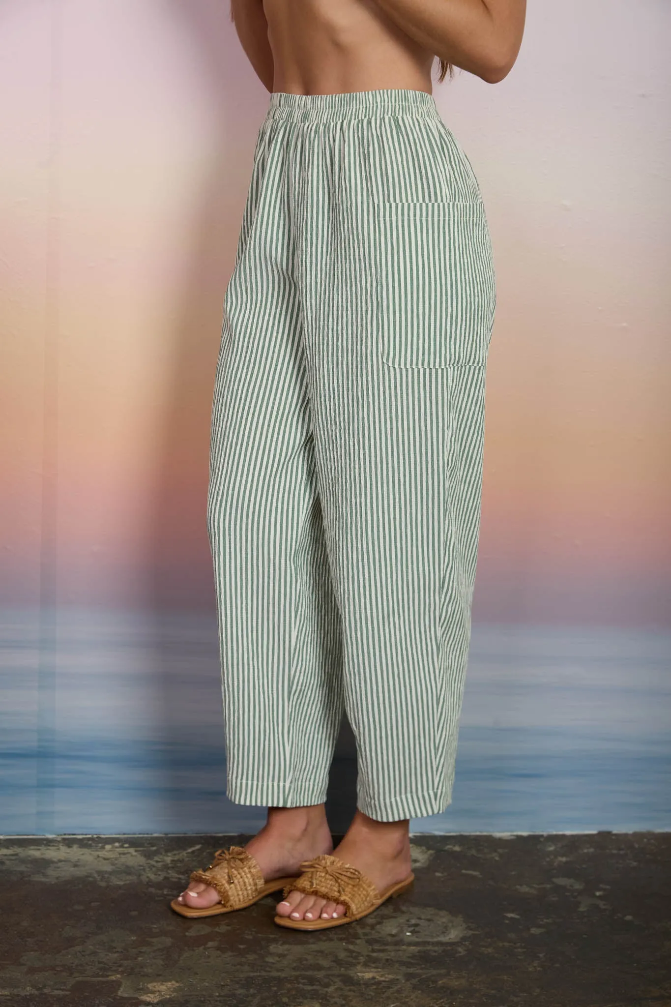 STRIPE ELASTIC WAIST POCKET DETAIL LOUNGE PANTS sold by Blu Pepper product image thumbnail 3