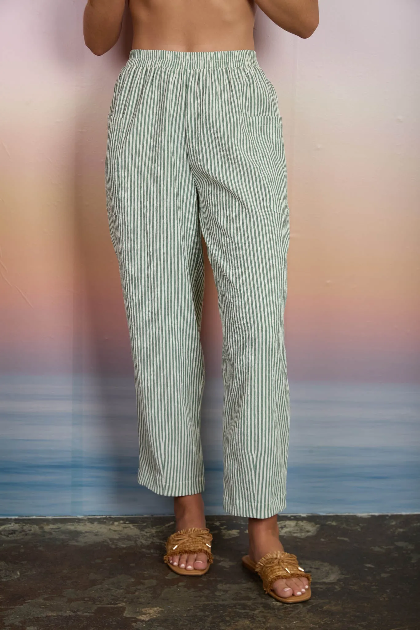 STRIPE ELASTIC WAIST POCKET DETAIL LOUNGE PANTS sold by Blu Pepper