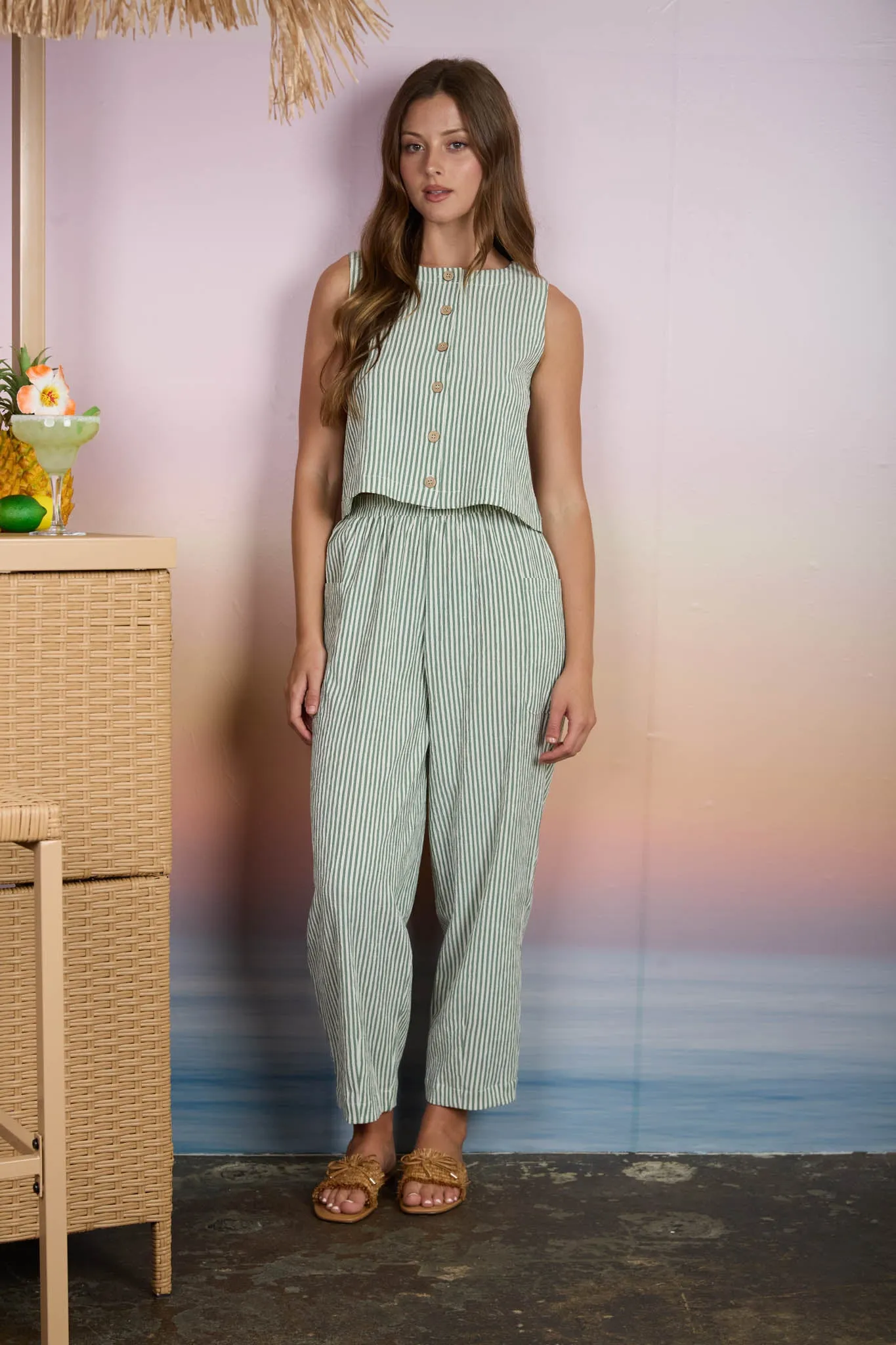 STRIPE ELASTIC WAIST POCKET DETAIL LOUNGE PANTS sold by Blu Pepper product image thumbnail 5