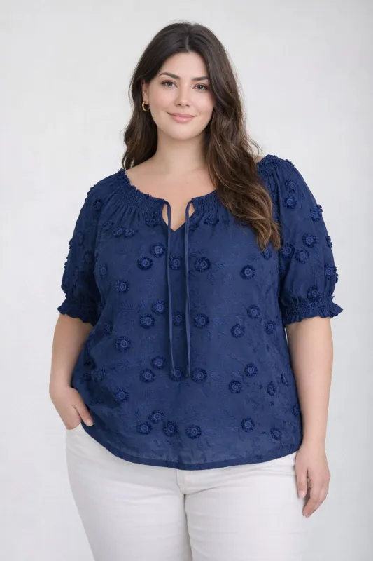 PLUS EMBROIDERED 3D FLORAL OFF THE SHOULDER BLOUSE made by Blu Pepper