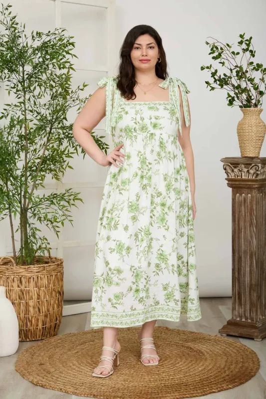 PLUS FLORAL BORDER EMPIRE WAIST MIDI DRESS made by Blu Pepper