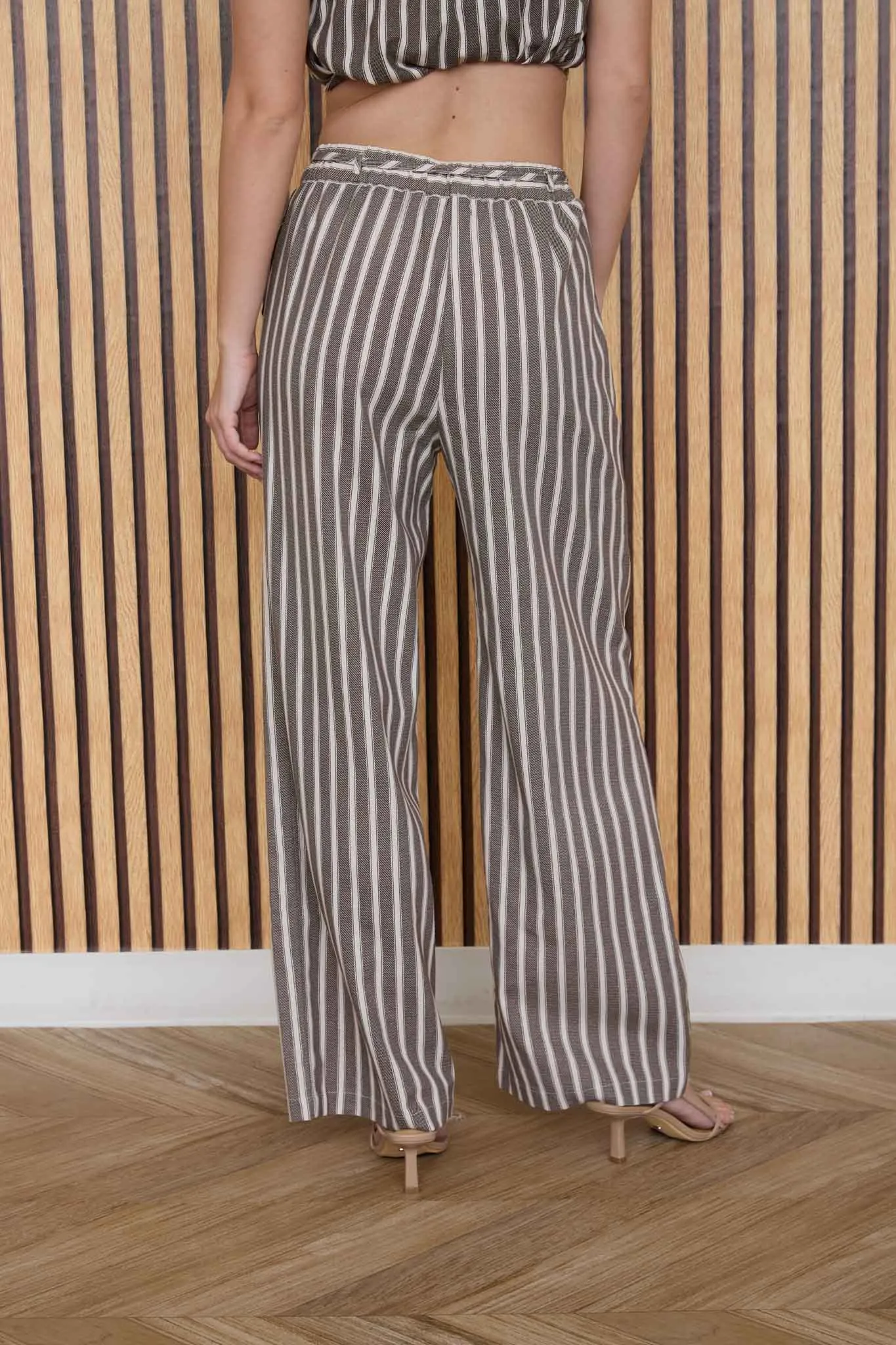 STRIPE WAIST TIE STRAP DETAIL LINEN PANTS sold by Blu Pepper product image thumbnail 2