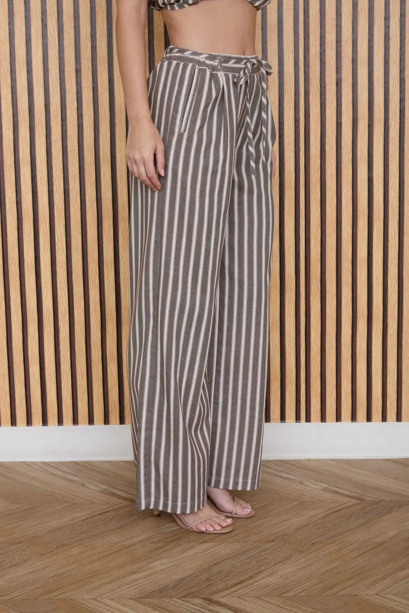 STRIPE WAIST TIE STRAP DETAIL LINEN PANTS sold by Blu Pepper product image thumbnail 3