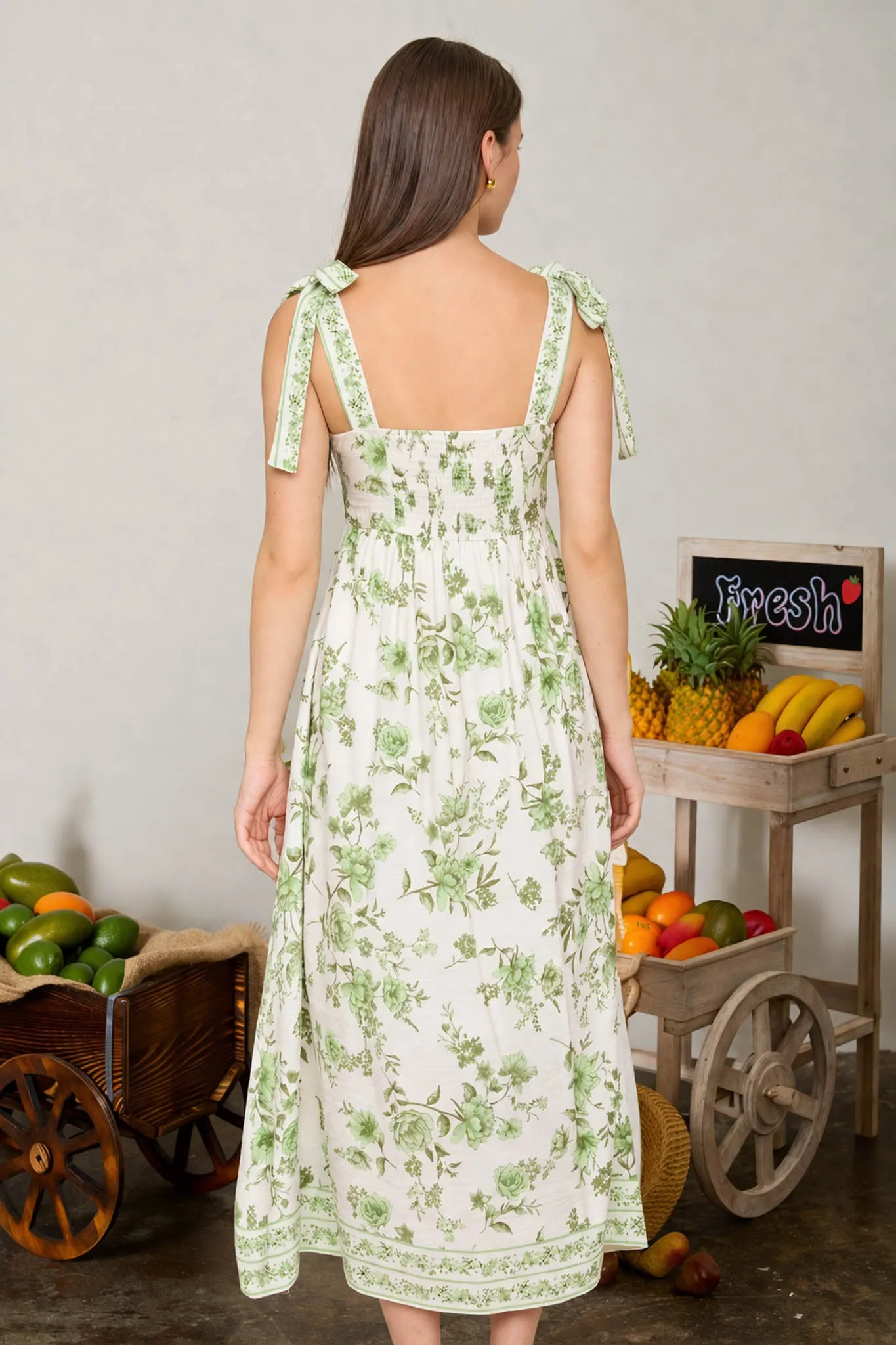 FLORAL BORDER EMPIRE WAIST TIE STRAP MIDI DRESS sold by Blu Pepper product image thumbnail 2