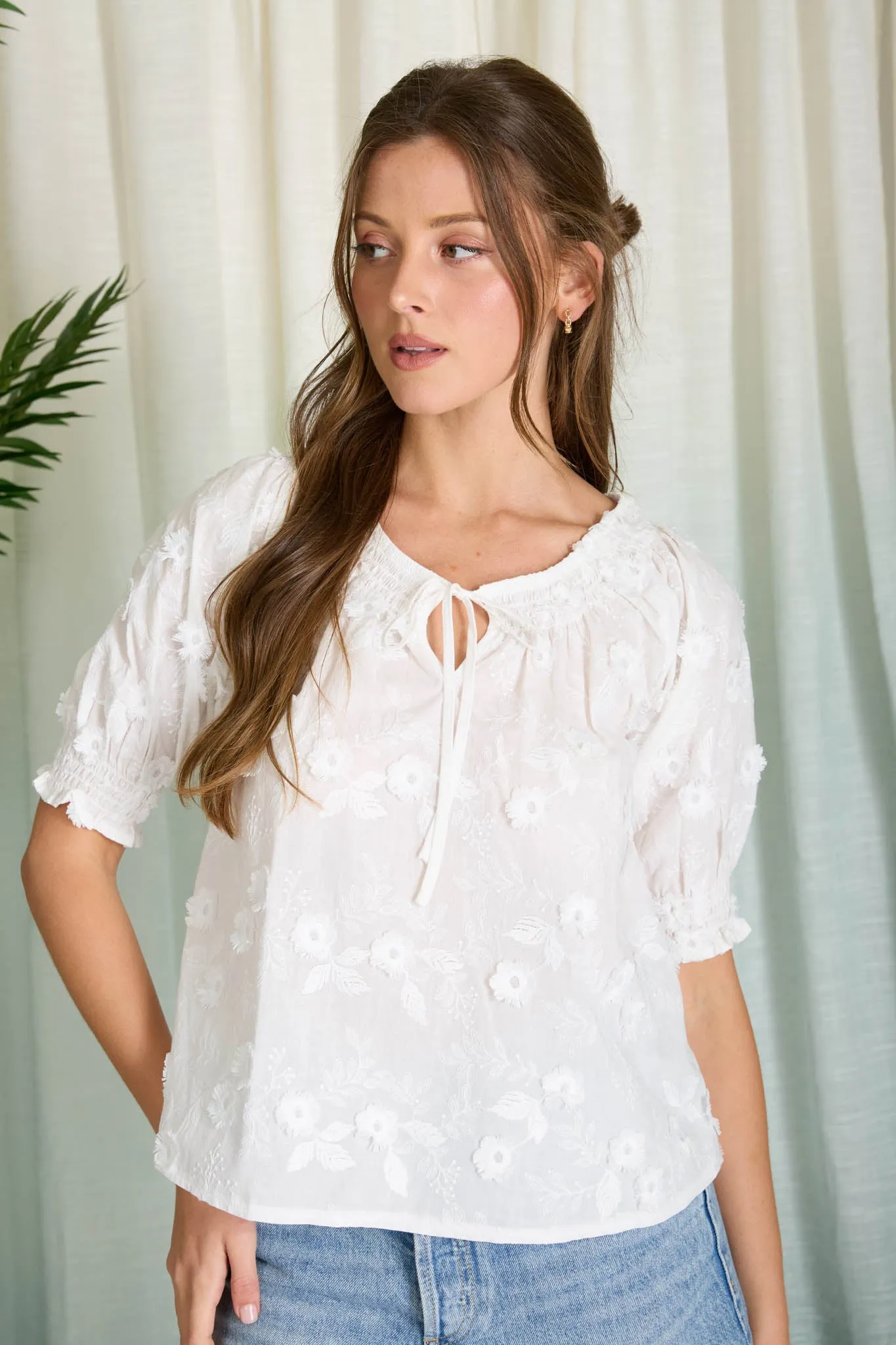 EMBROIDERED 3D FLORAL OFF THE SHOULDER BLOUSE sold by Blu Pepper product image thumbnail 3