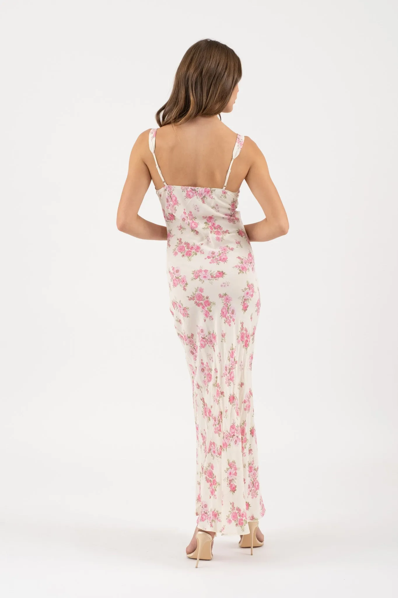 FLORAL FRONT TIE SPAGHETTI STRAP MIDI DRESS sold by Blu Pepper product image thumbnail 4