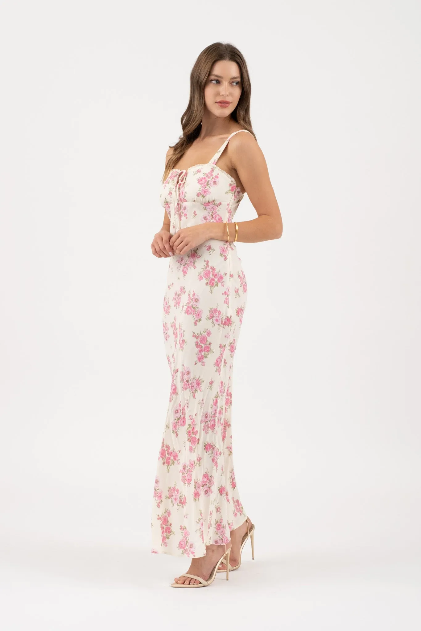 FLORAL FRONT TIE SPAGHETTI STRAP MIDI DRESS sold by Blu Pepper product image thumbnail 2