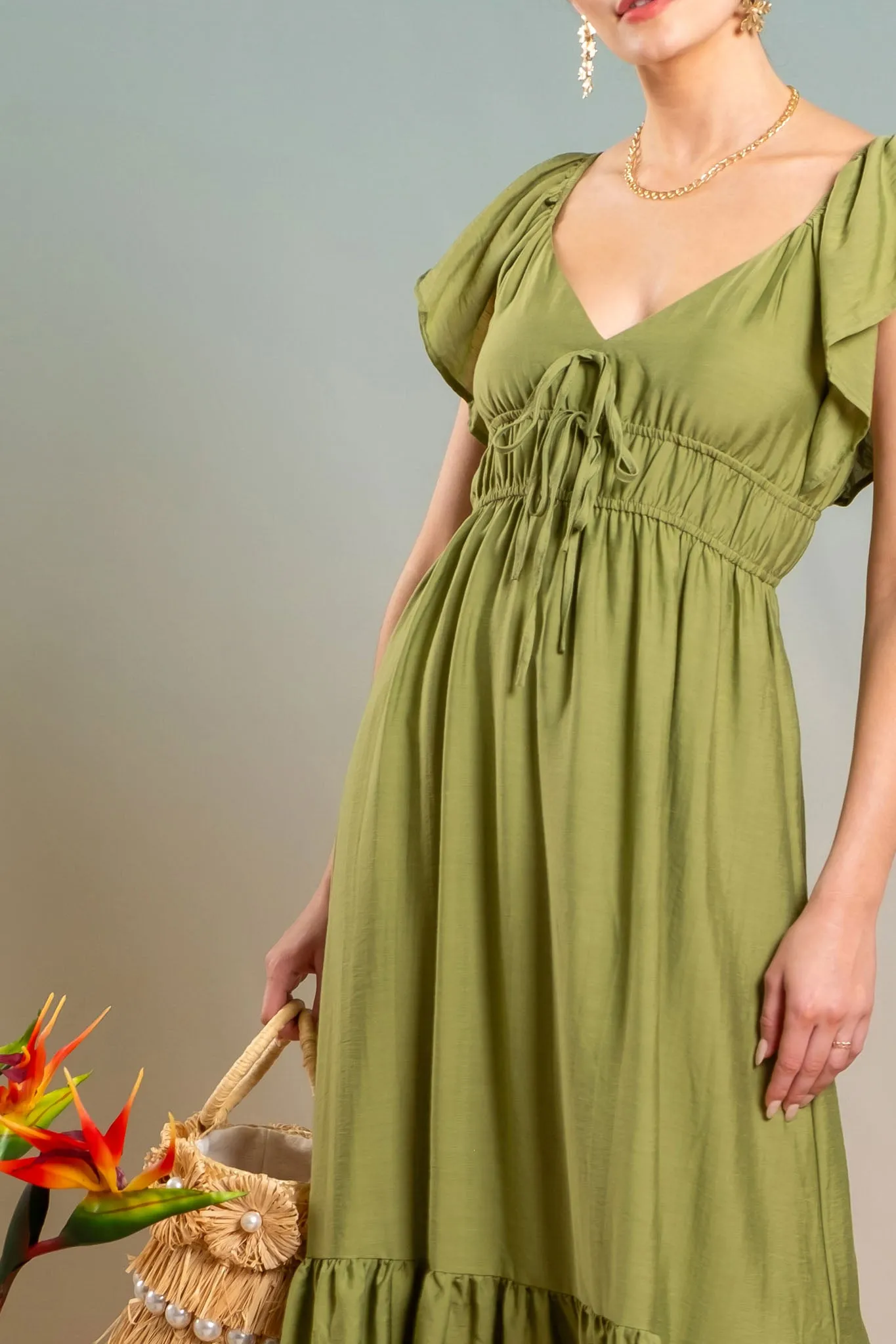 SWEETHEART NECK SHIRRED MIDI DRESS sold by Blu Pepper product image thumbnail 3