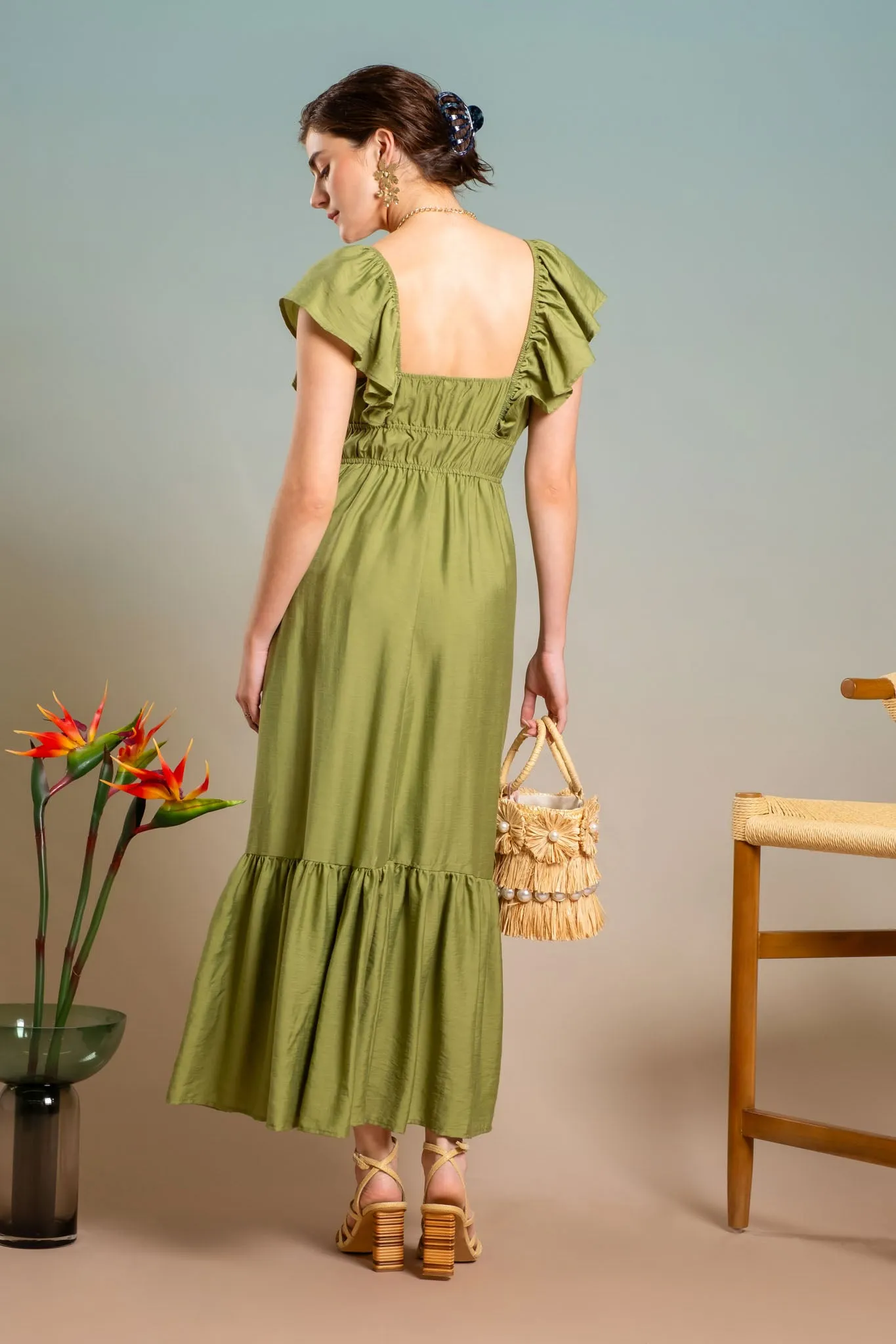 SWEETHEART NECK SHIRRED MIDI DRESS sold by Blu Pepper product image thumbnail 2
