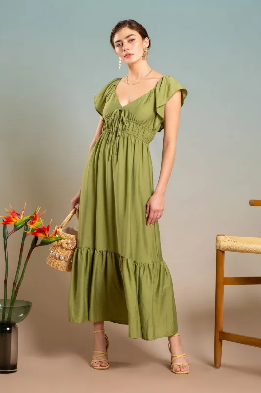 SWEETHEART NECK SHIRRED MIDI DRESS made by mine