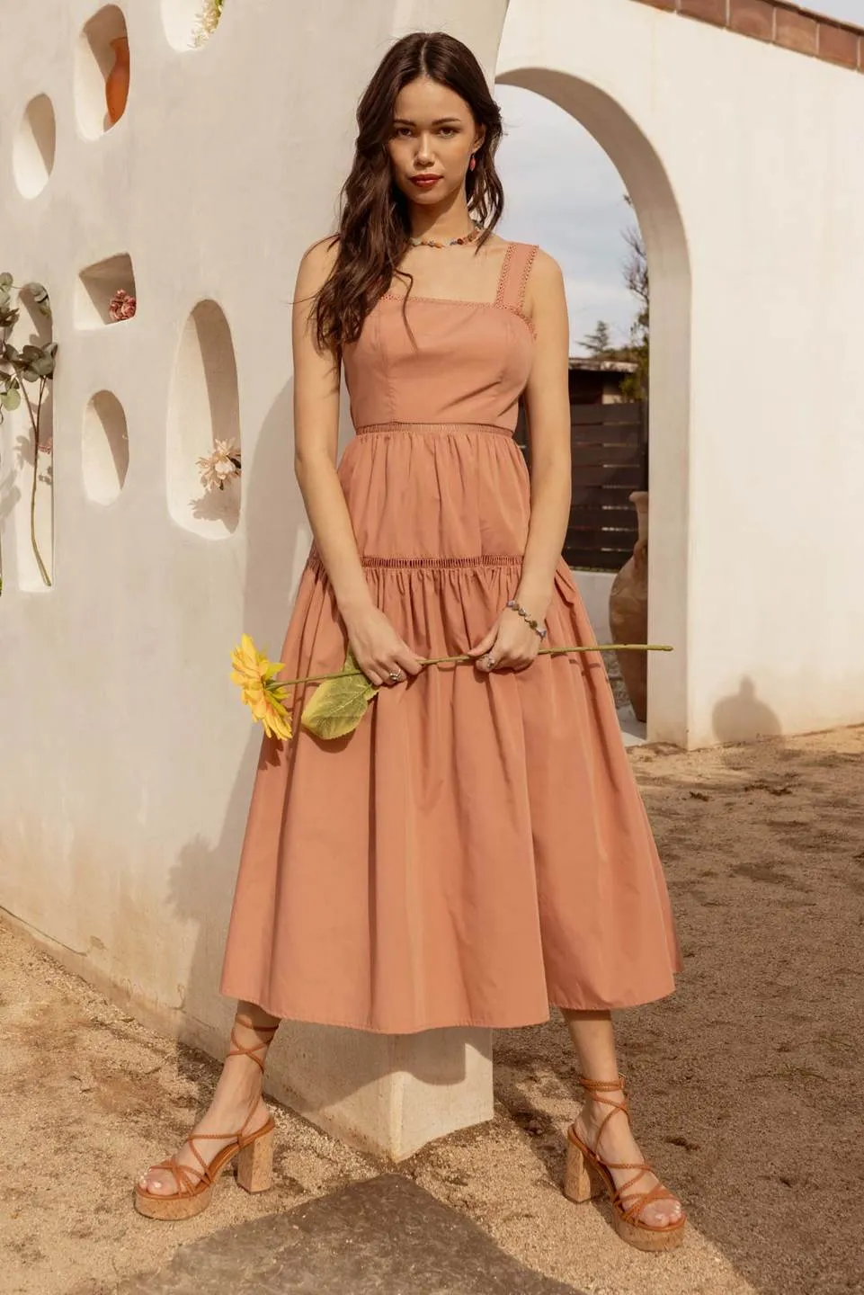 LACE TRIM TIERED DRESS sold by Blu Pepper
