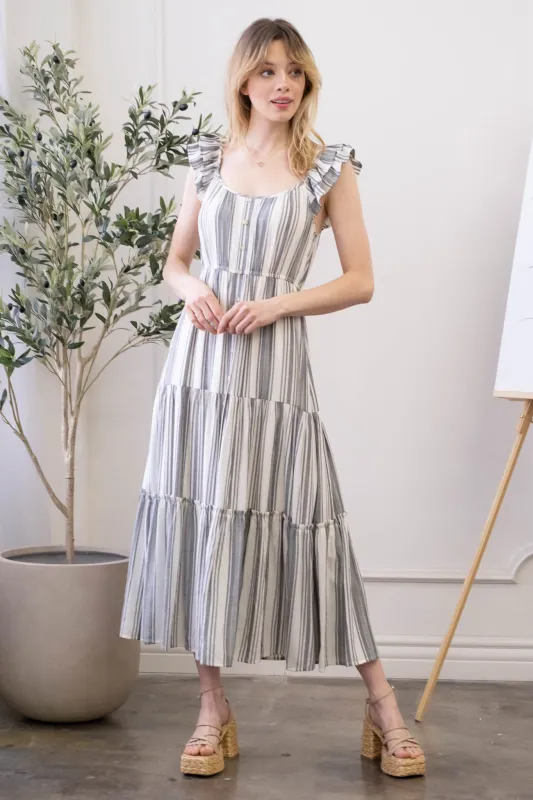 STRIPED SLEEVELESS MAXI DRESS made by Blu Pepper