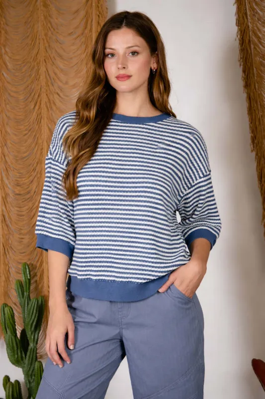 TEXTURED STRIPE DROP SHOULDER KNIT TOP (PRE-ORDER) made by J.O.A.