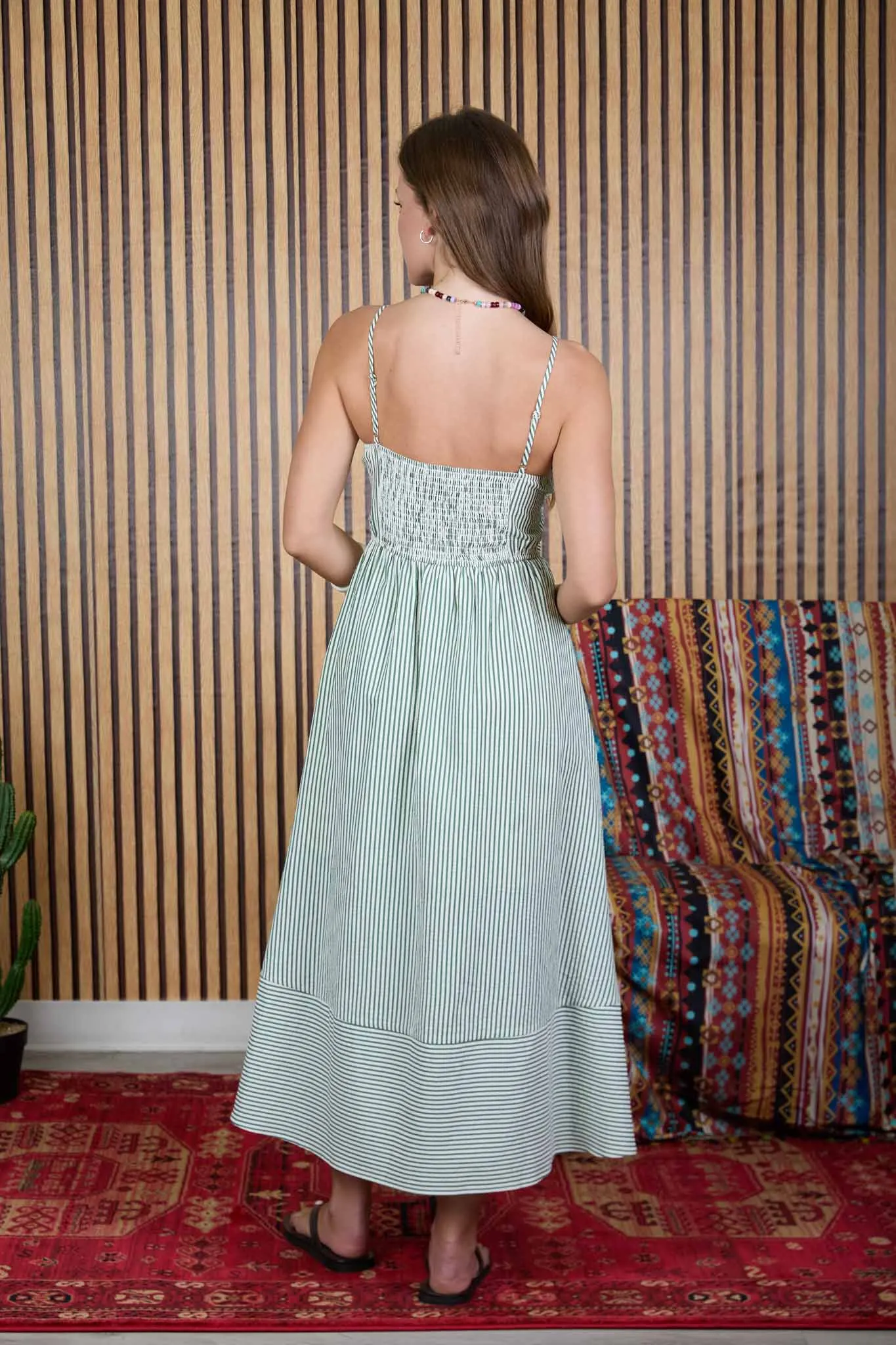 STRIPE SPAGHETTI STRAP BASQUE WAIST MIDI DRESS sold by Blu Pepper product image thumbnail 2