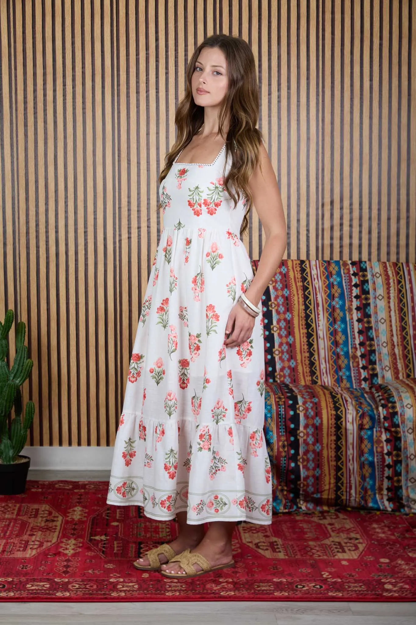 FLORAL BOUQUET PATTERN SLEEVELESS MIDI DRESS sold by Blu Pepper product image thumbnail 3