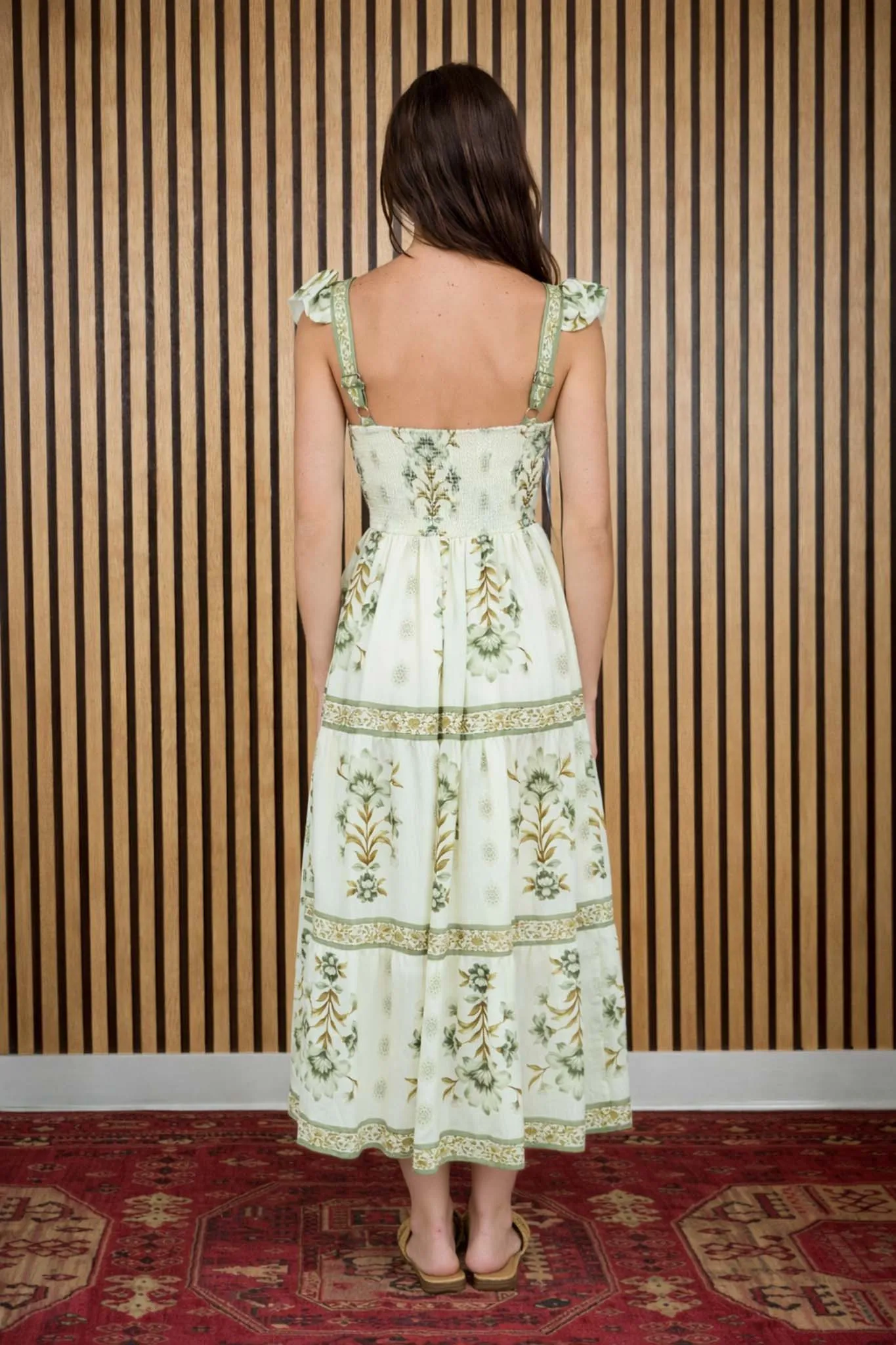 ABSTRACT FLORAL RUFFLE STRAP TIERED MIDI DRESS sold by Blu Pepper product image thumbnail 2