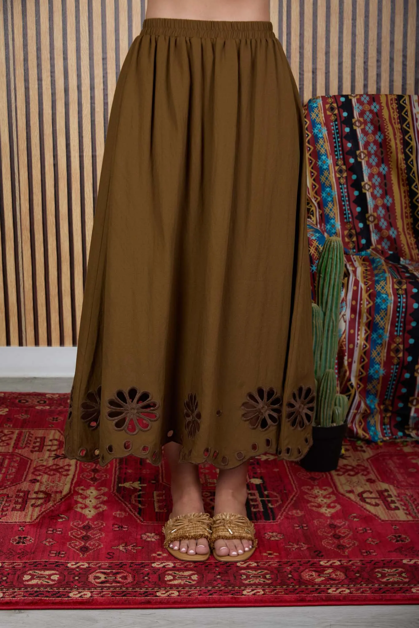 FLORAL EYELET SCALLOPED HEM MIDI SKIRT sold by Blu Pepper product image thumbnail 5