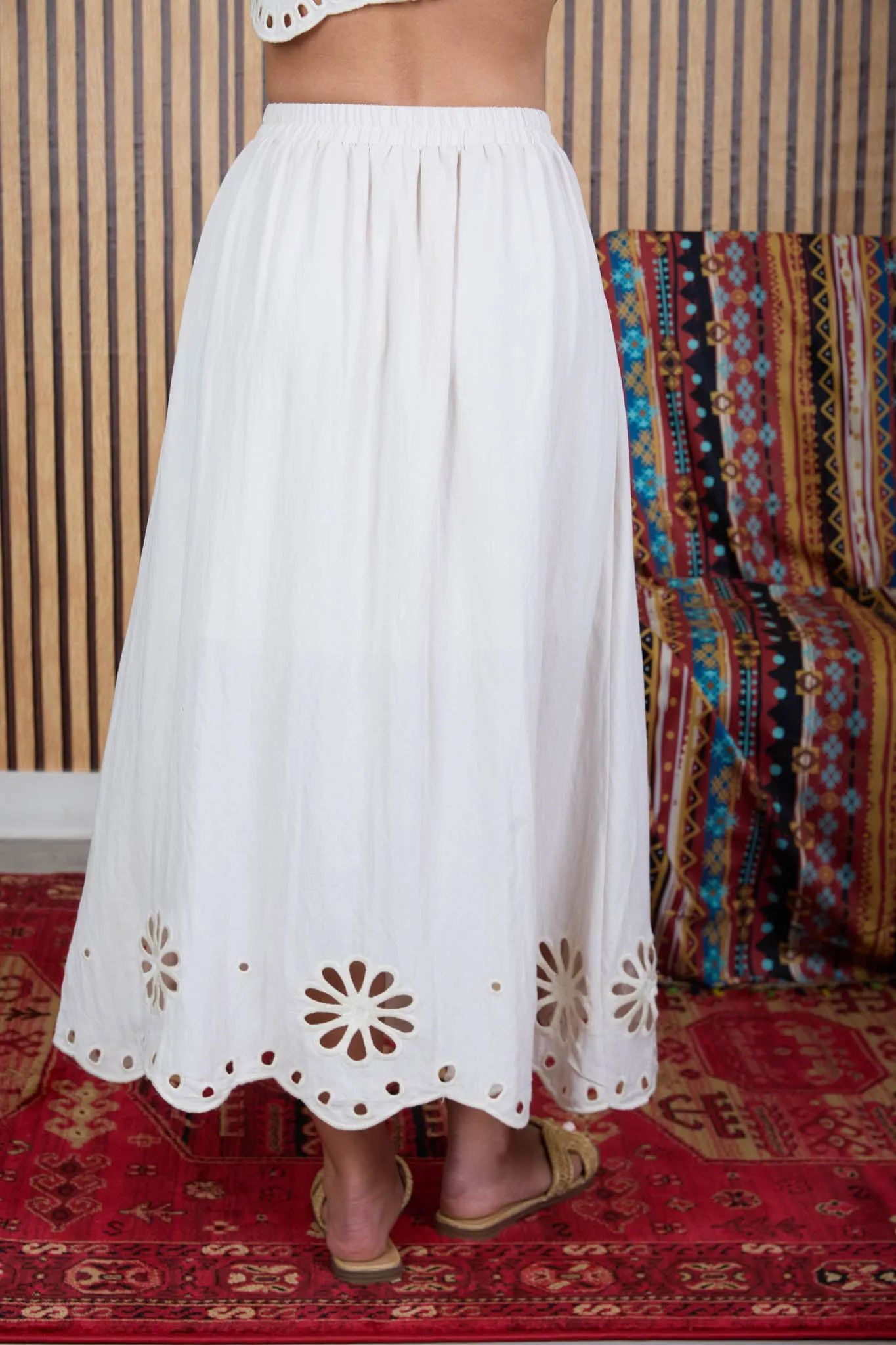 FLORAL EYELET SCALLOPED HEM MIDI SKIRT sold by Blu Pepper product image thumbnail 2