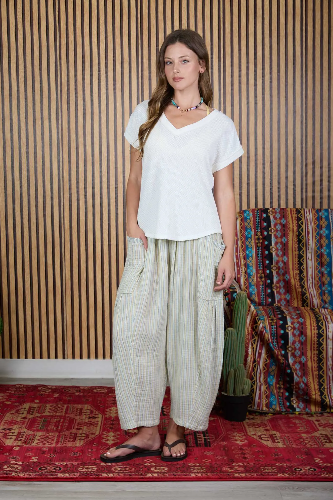 V NECK SHORT SLEEVE TEXTURED KNIT TOP (PRE-ORDER) sold by Blu Pepper product image thumbnail 5
