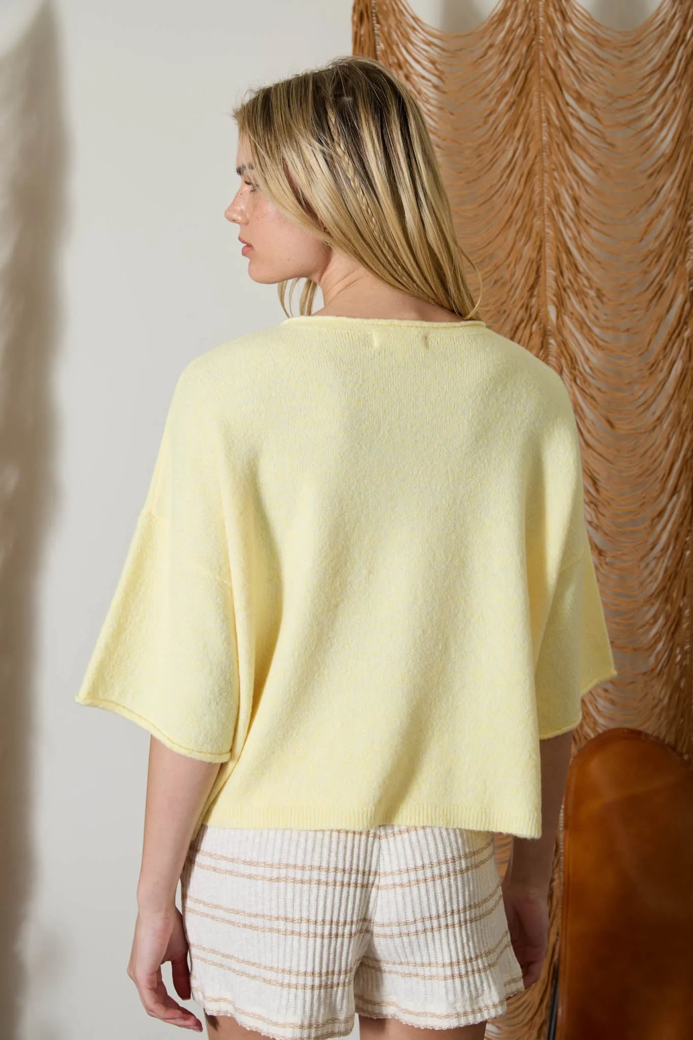RAW EDGE SHORT SLEEVE BUTTON DOWN BOXY CARDIGAN sold by Blu Pepper product image thumbnail 2