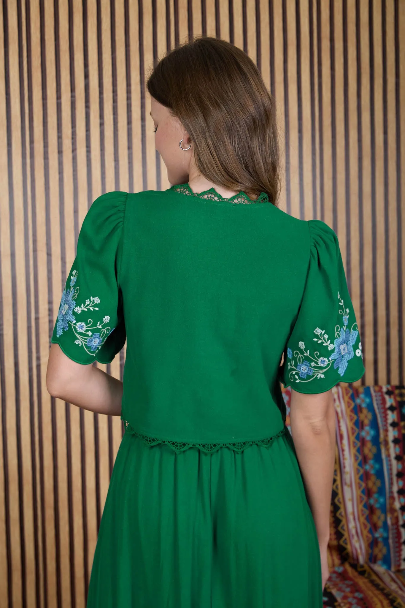 FLORAL EMBROIDERY DETAIL FRONT TIE LINEN CROP TOP sold by Blu Pepper product image thumbnail 2