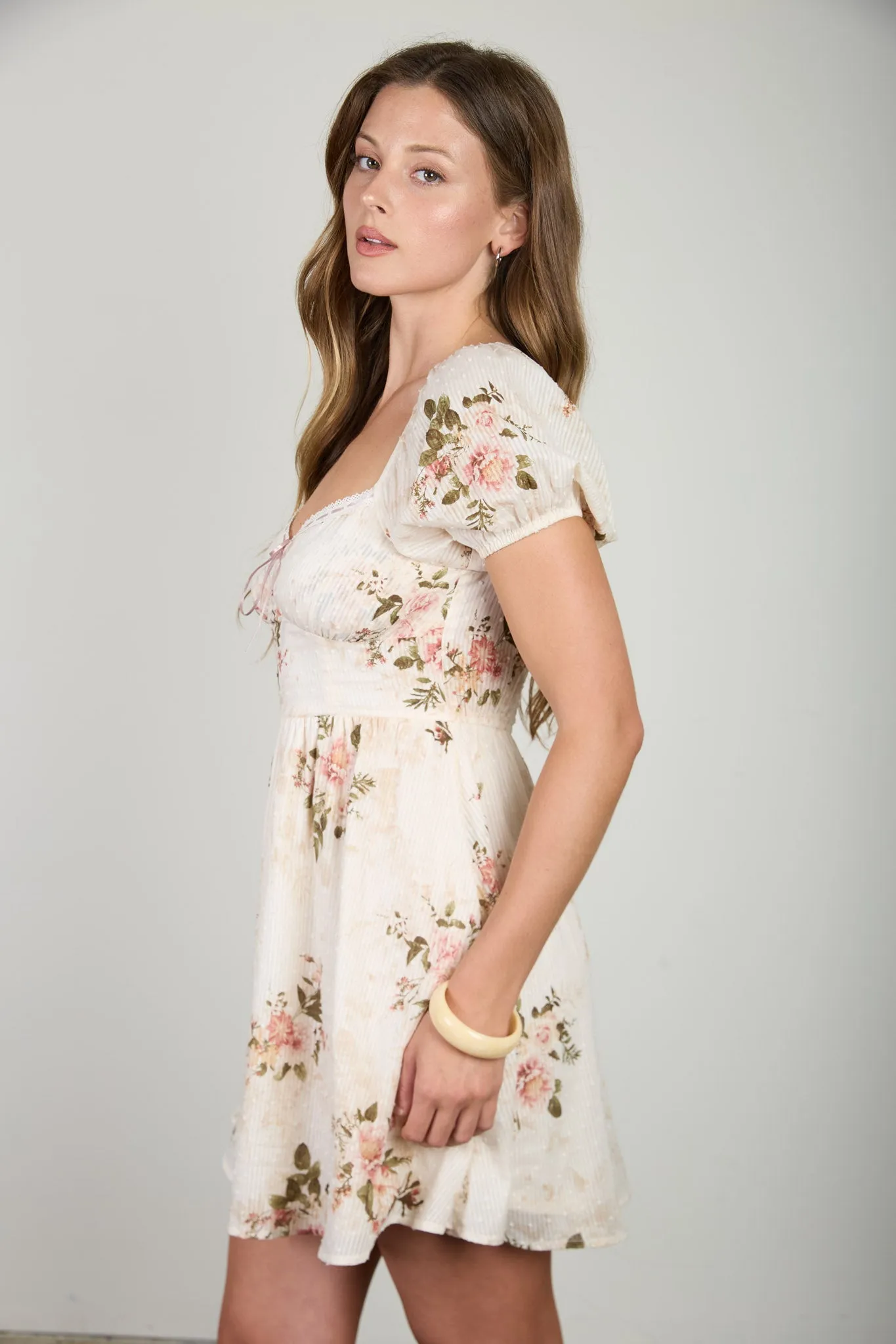 FLORAL STRIPE CLIP DOT SWEETHEART CORSET MINI DRESS sold by Blu Pepper product image thumbnail 3