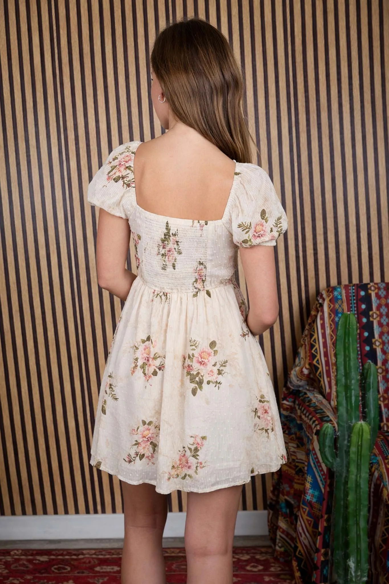 FLORAL STRIPE CLIP DOT SWEETHEART CORSET MINI DRESS sold by Blu Pepper product image thumbnail 2