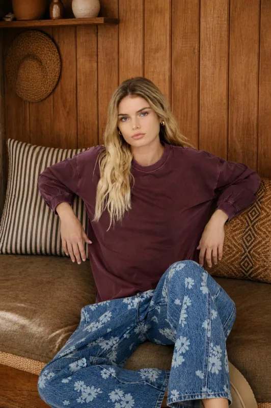 WASHED CREW NECK LONG SLEEVE KNIT TOP made by J.O.A.