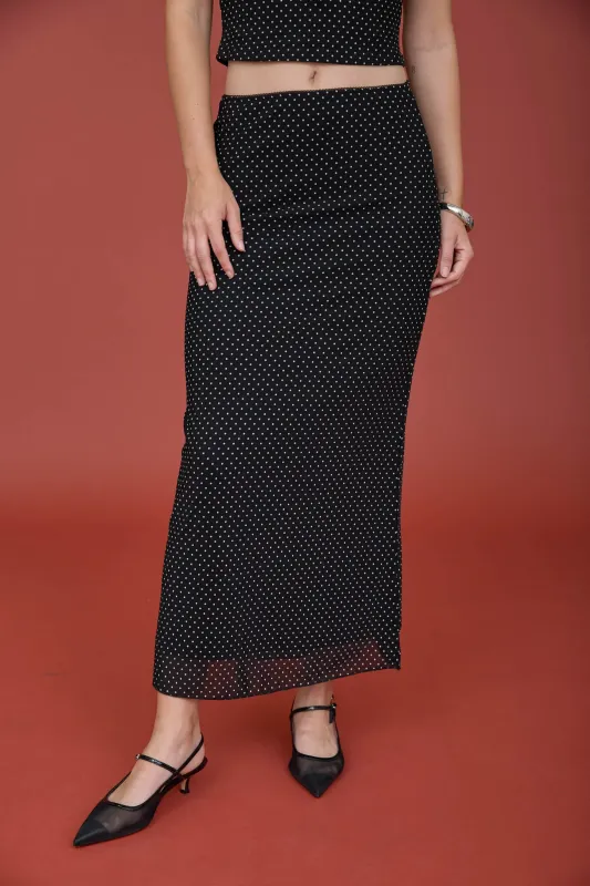 POLKA DOT MESH PENCIL MIDI SKIRT made by Blu Pepper