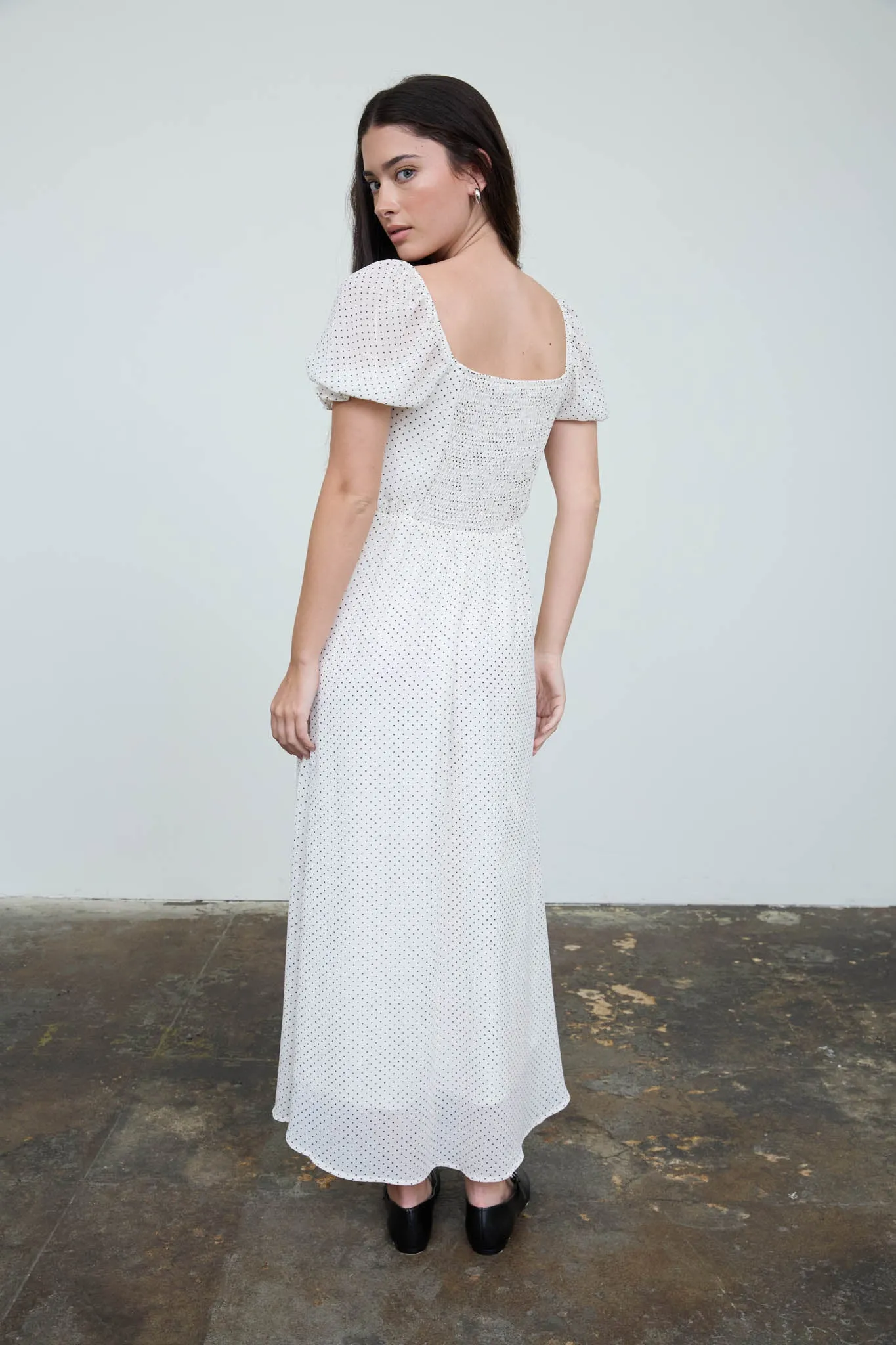 POLKA DOT SWEETHEART PUFF SLEEVE MESH MIDI DRESS sold by Blu Pepper product image thumbnail 5